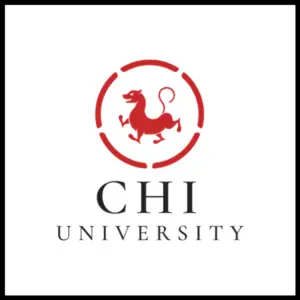Logo of CHI University featuring a red lion within a circular design.